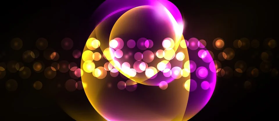 Bright abstract circles overlap, creating luminous effect. Golden, purple hue Stock Illustration