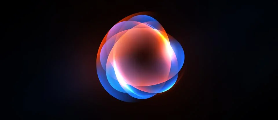 Bright abstract circular design. Red, blue hues blend, creating luminous effe Stockillustratie