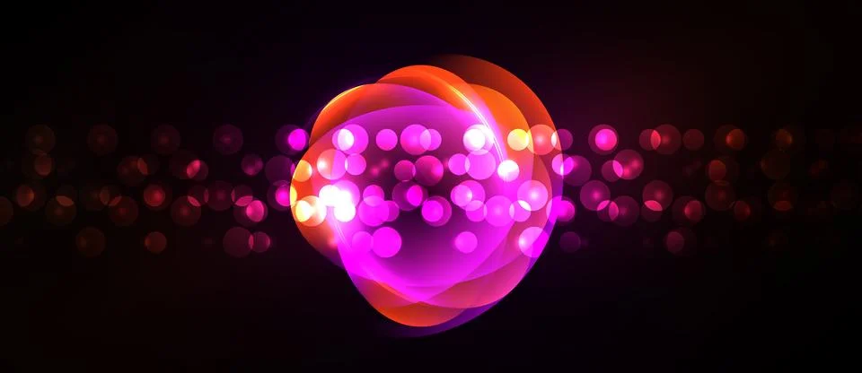 Bright abstract composition. Concentric circles, glowing particles, dark Stock Illustration