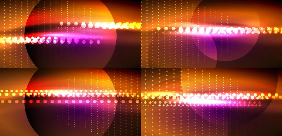 Bright abstract design. Circles, lines, dots create glowing effect. Warm colo Stock Illustration