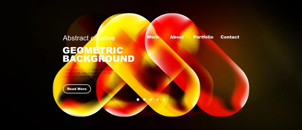 Bright abstract design features flowing shapes, vibrant colors, text elements Stock Illustration