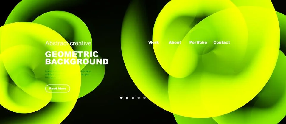 Bright abstract design features fluid shapes, neon colors, text elements. 스톡 일러스트