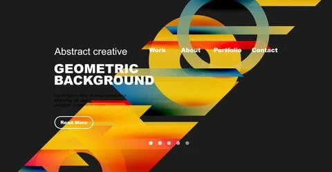 Bright abstract design features geometric shapes, vibrant colors, text overlays, Stock Illustration