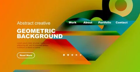 Bright abstract design features geometric shapes, vibrant colors, text elements. Stock Illustration