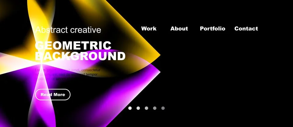 Bright abstract design features geometric shapes, text overlays, navigation.. Stock Illustration