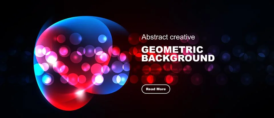 Bright abstract design features glowing circles, blue red gradients. Dark Stock Illustration