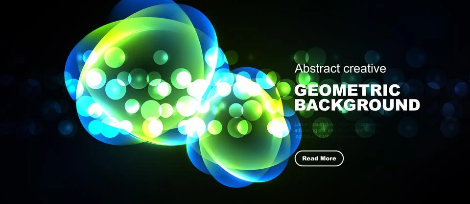 Bright abstract design features glowing circles, blue, green hues. Dark Stock-Illustration