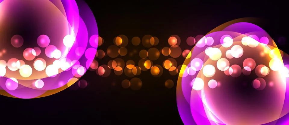 Bright abstract design features glowing orbs, connected by sparkling lights. Illustrazione stock