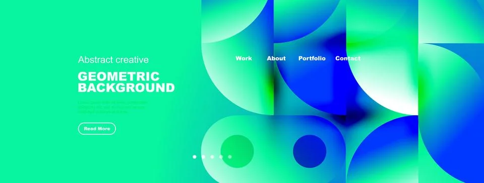 Bright abstract design features overlapping circles, text elements, navigatio Illustrazione stock