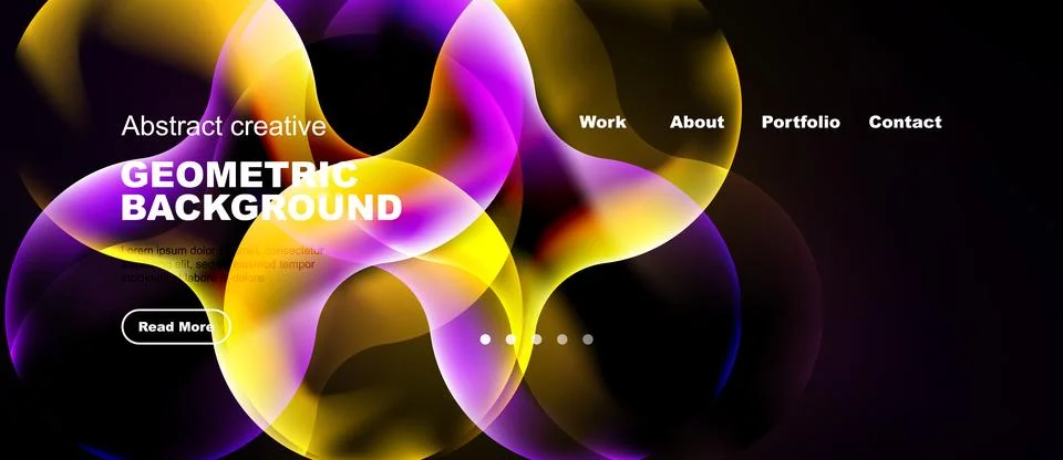 Bright abstract design features overlapping shapes, text elements, navigation Stock Illustration