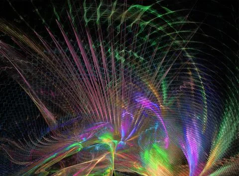 Bright abstract drawing colored grid on a black background, design, art, frac Stock Illustration