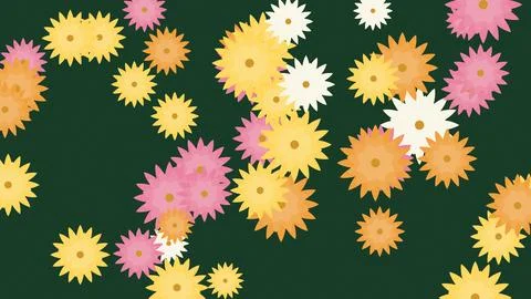 Bright abstract flower pattern with yellow and pink hues on dark background.. Stock Illustration