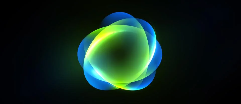 Bright abstract form glows against dark background. Swirling lines create Stock Illustration