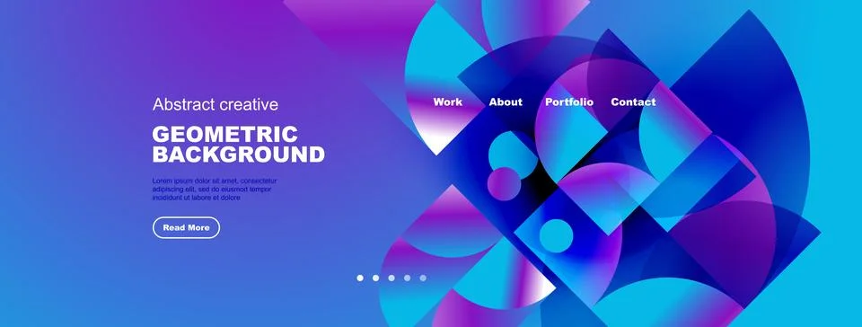Bright abstract geometric background. Blue, purple hues dominate design. Text Stock Illustration