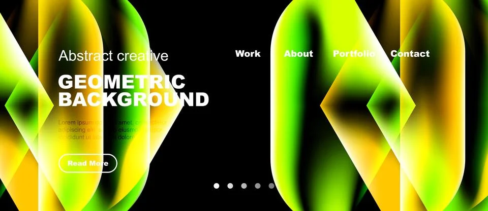 Bright abstract geometric background. Website header with navigation options, Stock Illustration