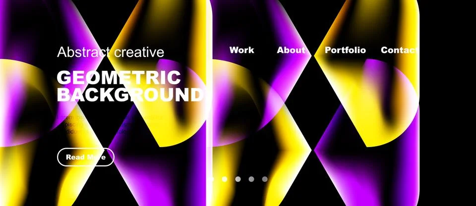 Bright abstract geometric background. Website header with navigation options, Stock Illustration