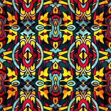 Bright abstract geometric seamless pattern in graffiti style. Quality vector  Stock Illustration