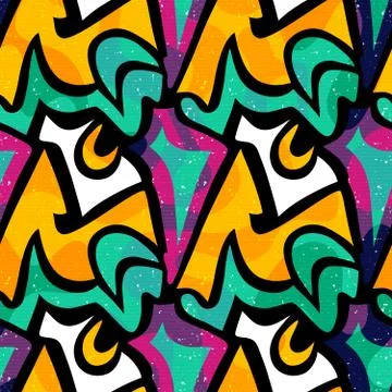 Bright abstract geometric seamless pattern in graffiti style. Quality vector  Stock Illustration