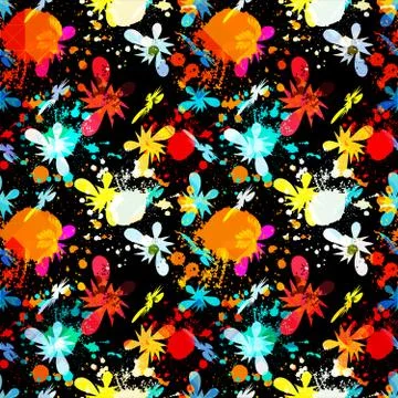 Bright abstract geometric seamless pattern in graffiti style. Quality vector  Stock Illustration