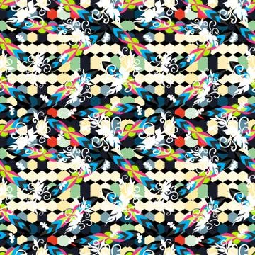 Bright abstract geometric seamless pattern in graffiti style. Quality vector  Stock Illustration