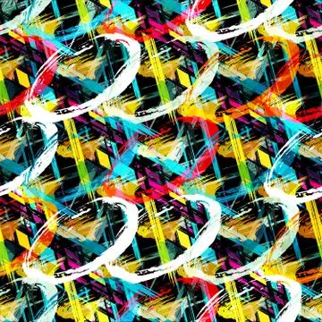 Bright abstract geometric seamless pattern in graffiti style. Quality vector  Stock Illustration