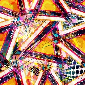 Bright abstract geometric seamless pattern in graffiti style. Quality vector  스톡 일러스트