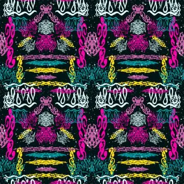 Bright abstract geometric seamless pattern in graffiti style. Quality vector  Stock Illustration