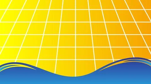 Bright Abstract Grid Background with Blue Waves and Yellow Gradient Stock Illustration