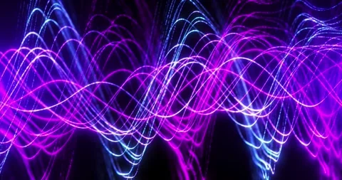 Bright abstract high-tech cyber waves of glowing purple and blue lines Stock Footage 314060412