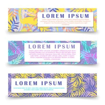 Bright abstract horizontal banners template with hawaii floral elements Stock Illustration