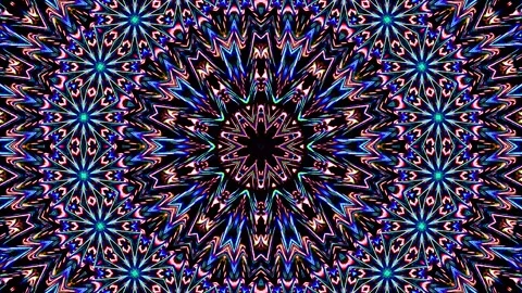 Bright abstract light governing full color, kaleidoscope, black background Video stock 165481423