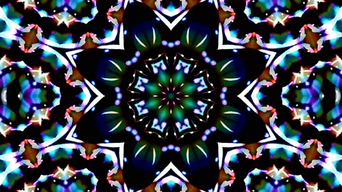 Bright abstract light governing full color, kaleidoscope, black background Video stock 165702110