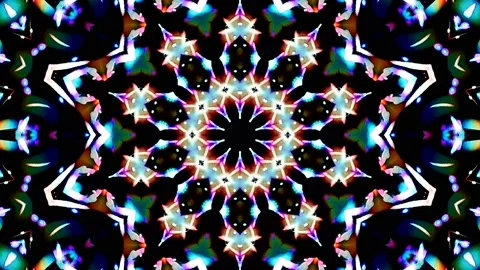 Bright abstract light governing full color, kaleidoscope, black background Video stock 165702159