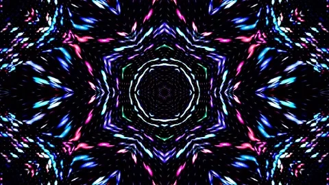 Bright abstract light governing full color, kaleidoscope, black background Video stock 169115416