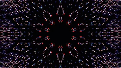 Bright abstract light governing full color, kaleidoscope, black background Video stock 178577375