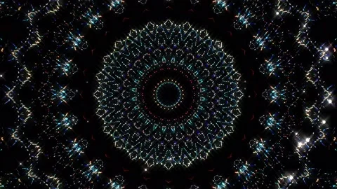 Bright abstract light governing full color, kaleidoscope, black background Video stock 179132693