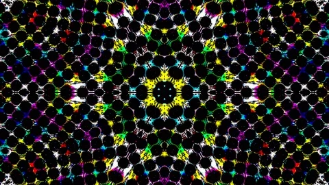 Bright abstract light governing full color, kaleidoscope, black background Video stock 183071082