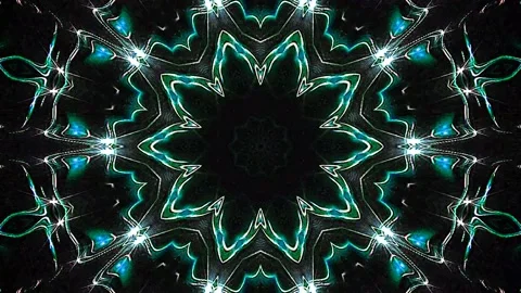 Bright abstract light governing full color, kaleidoscope, black background Video stock 189553194