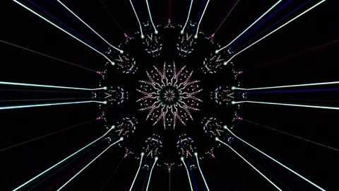 Bright abstract light governing full color, kaleidoscope, black background Stock Footage 189600562