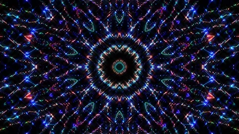 Bright abstract light governing full color, kaleidoscope, black background 스톡 동영상 195225373