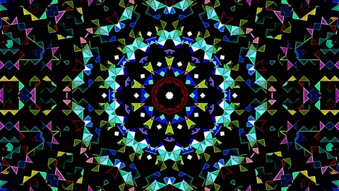 Bright abstract light governing full color, kaleidoscope, black background Video stock 201075552
