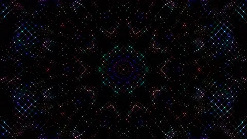 Bright abstract light governing full color, kaleidoscope, black background Video stock 204855347