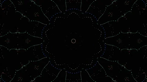 Bright abstract light governing full color, kaleidoscope, black background Video stock 206726477