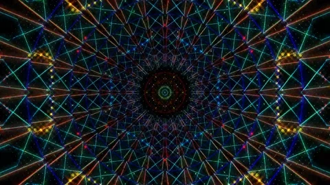 Bright abstract light governing full color, kaleidoscope, black background Stock Footage 208401865