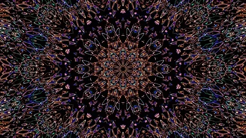 Bright abstract light governing full color, kaleidoscope, black background Video stock 219044131