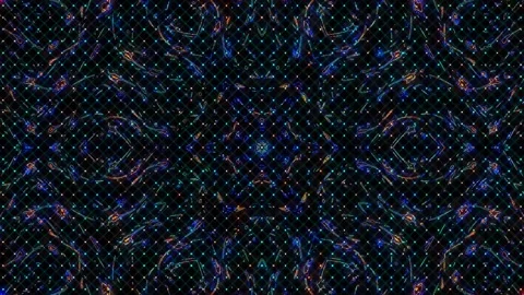 Bright abstract light governing full color, kaleidoscope, black background Video stock 221764347