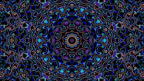 Bright abstract light governing full color, kaleidoscope, black background Video stock 227713951