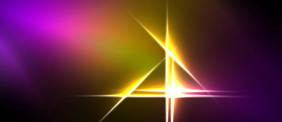 Bright abstract light streaks intersect. Vivid purple, yellow hues dominate.. Stock Illustration