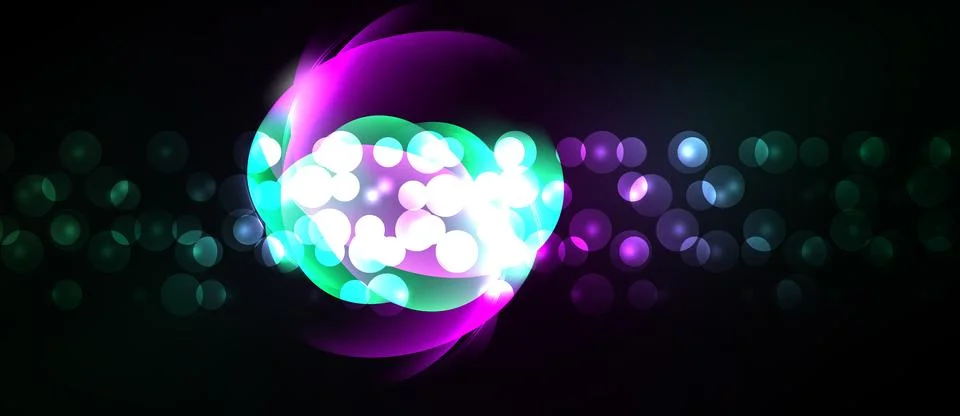 Bright abstract lights form circular shape. Vivid colors contrast against dar Stock Illustration