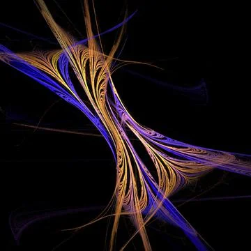Bright abstract linear background, orange-blue digital drawing on black Stock Illustration